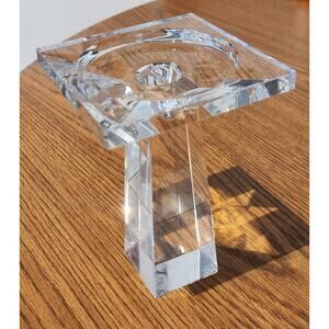 Oleg Cassini Signed Crystal Pedestal Candle Holder 6” Square Modern Lead Crystal